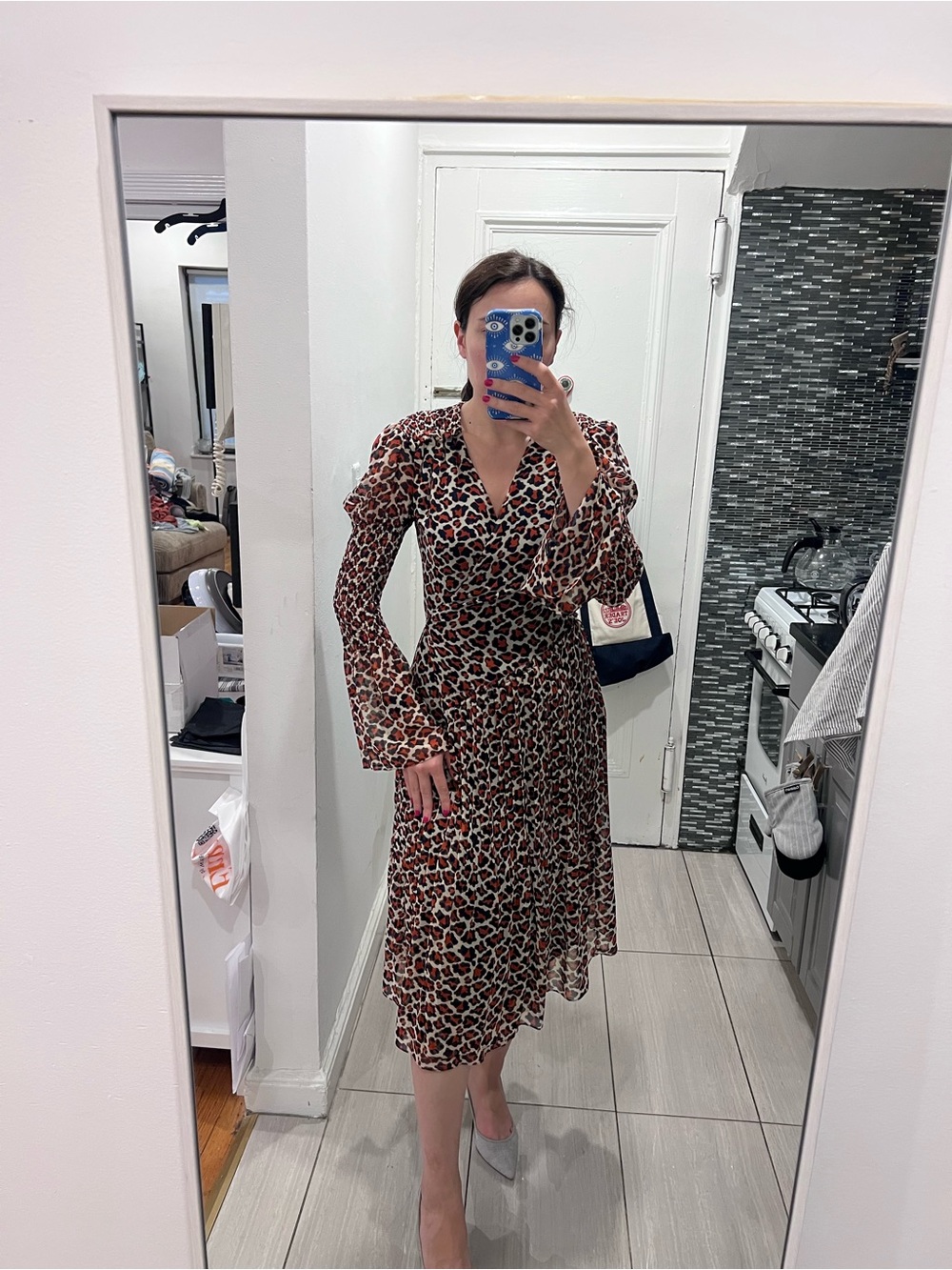 Diane Von Furstenberg DVF Shirred Midi Wrap Dress XS Animal Leopard Print *Read